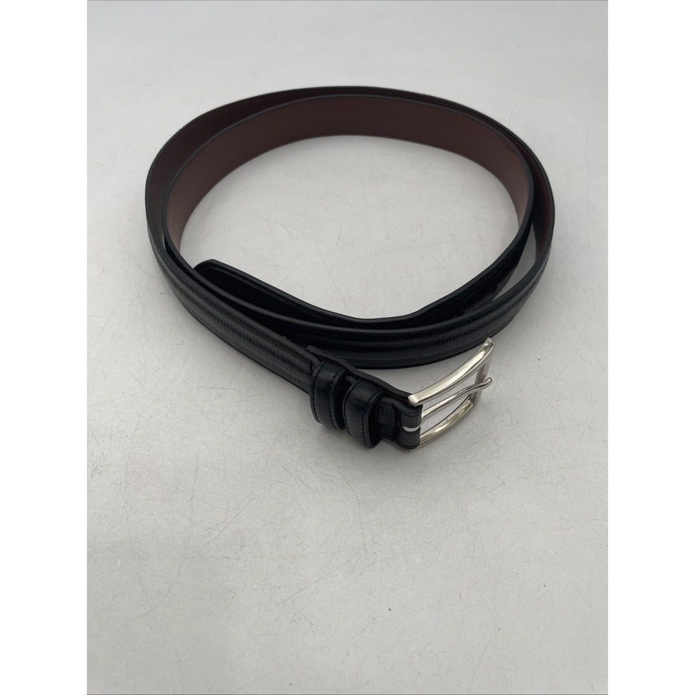 Genuine Black Leather Dress Belt Mens 1.25 In W Size 54 Silver Buckle